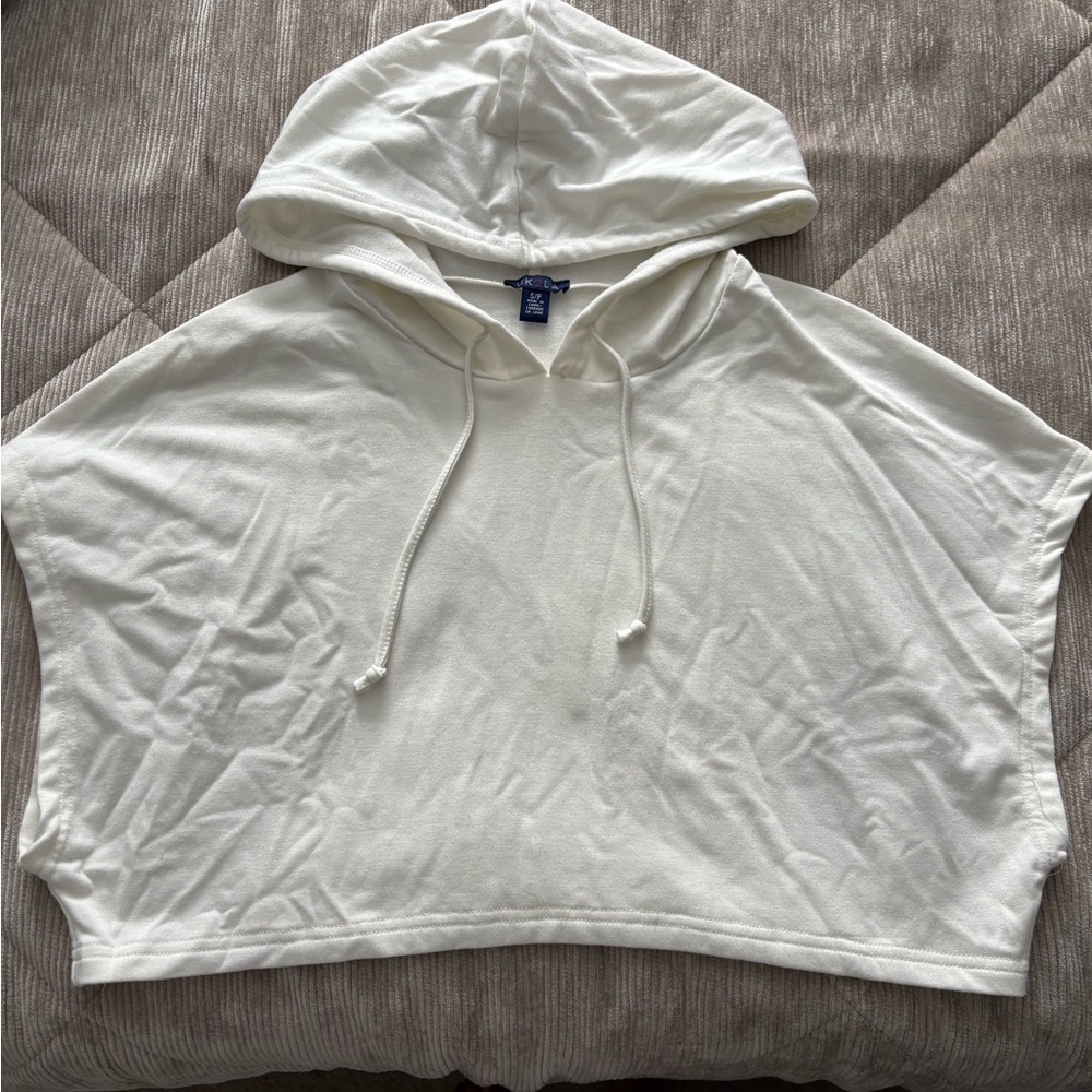 UK2LA Cropped Cut Off Sleeve Hooded Top